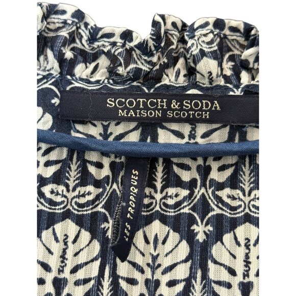 Scotch Soda Maison Scotch Tiered Dress Ladder Lace Navy White Women Size L - Picture 4 of 10